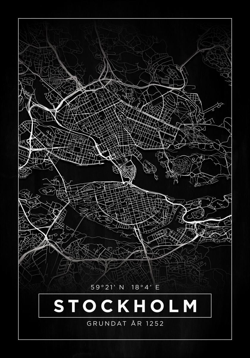 Bildverkstad Map - Stockholm - Black Poster