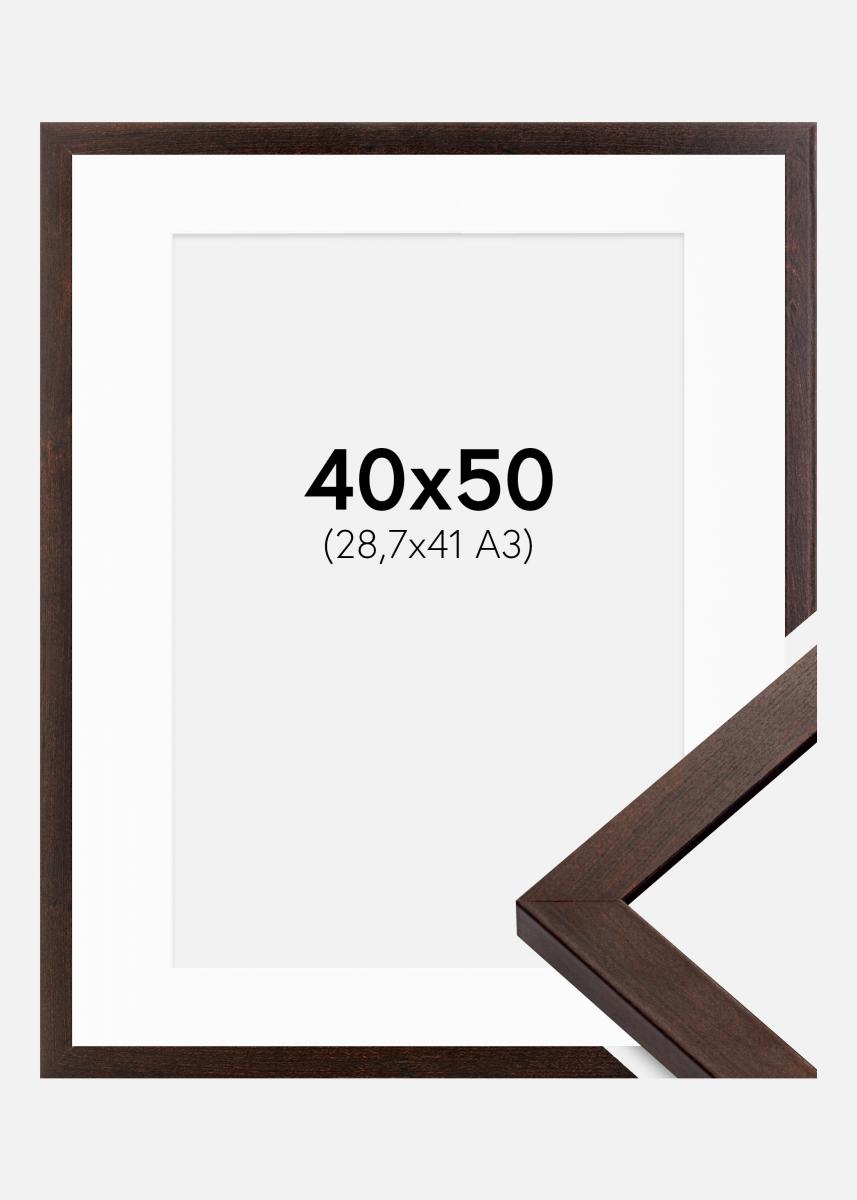 Ram med passepartou Fotolijst Selection Walnoot 40x50 cm - Passe-partout Wit 29,7x42 cm (A3)