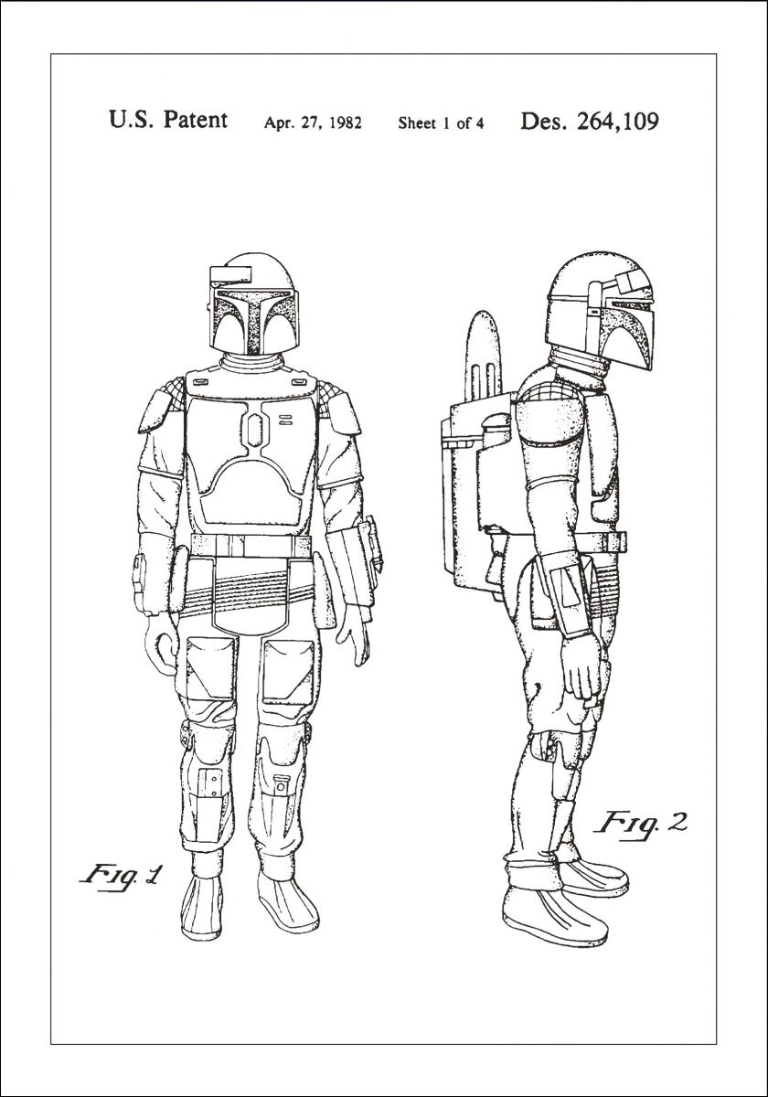 Lagervaror egen produktion Patenttekening - Star Wars - Boba Fett - Wit Poster