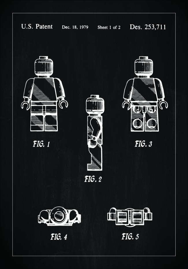 Bildverkstad Patenttekening - Lego I - Zwart Poster