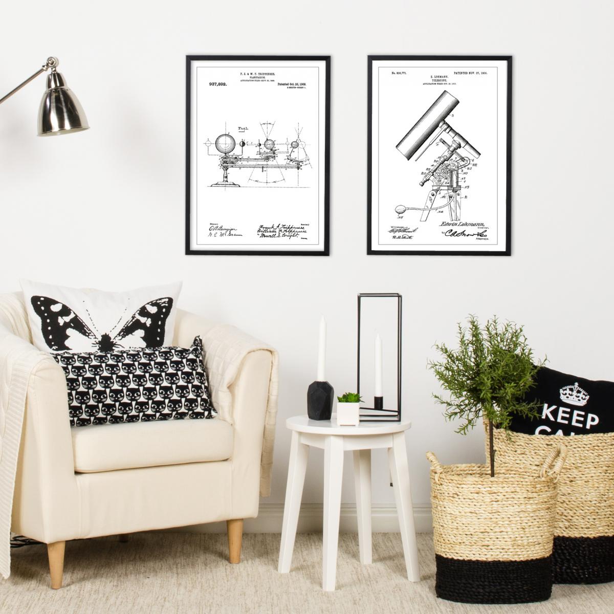 Bildverkstad Patenttekening - Telescoop - Wit Poster