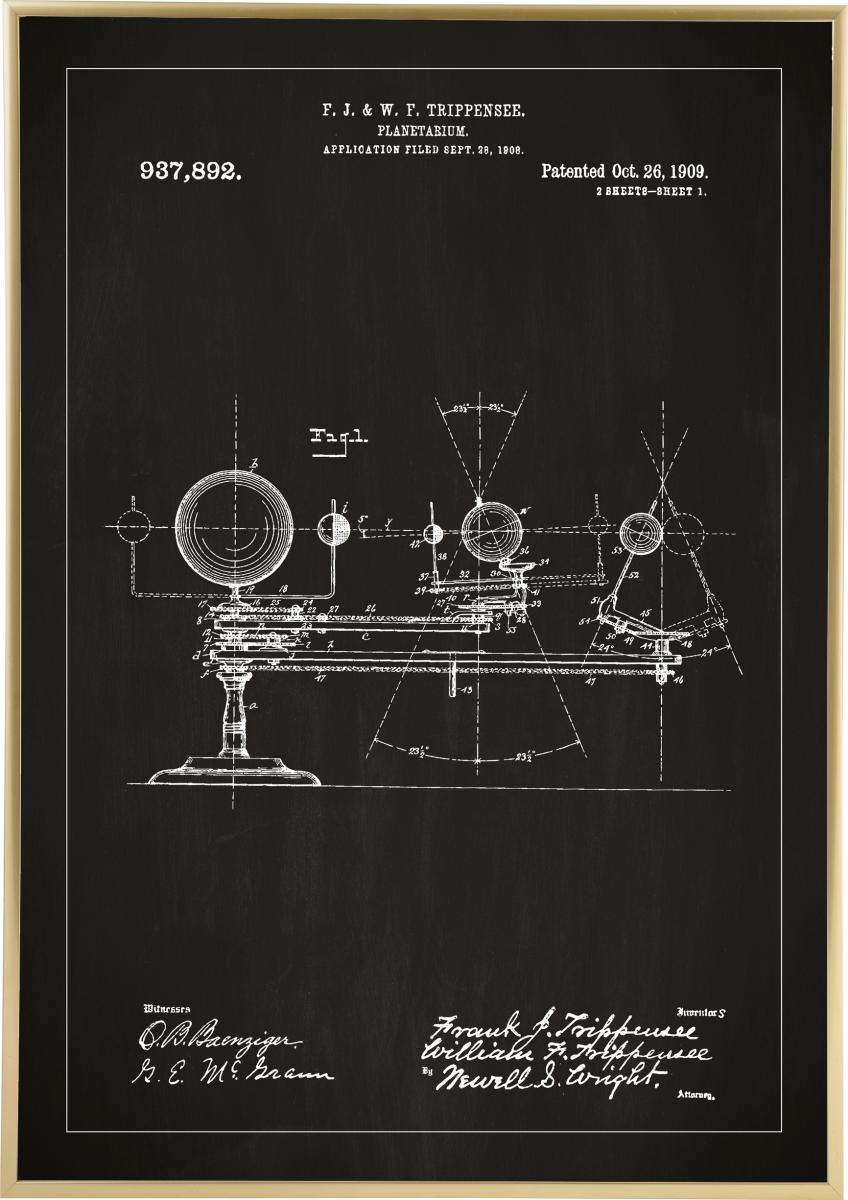 Bildverkstad Patenttekening - Planetarium - Zwart Poster