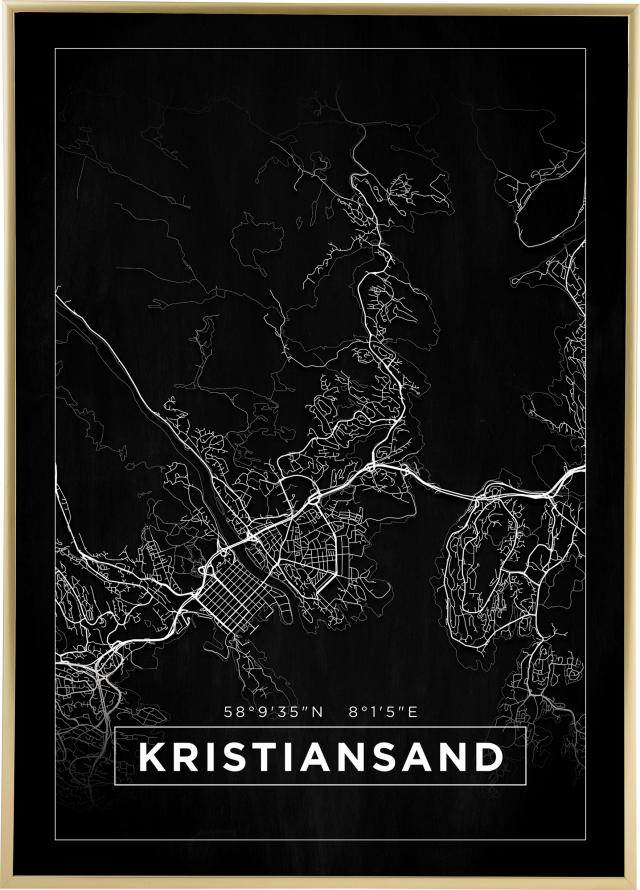Bildverkstad Map - Kristiansand - Black Poster