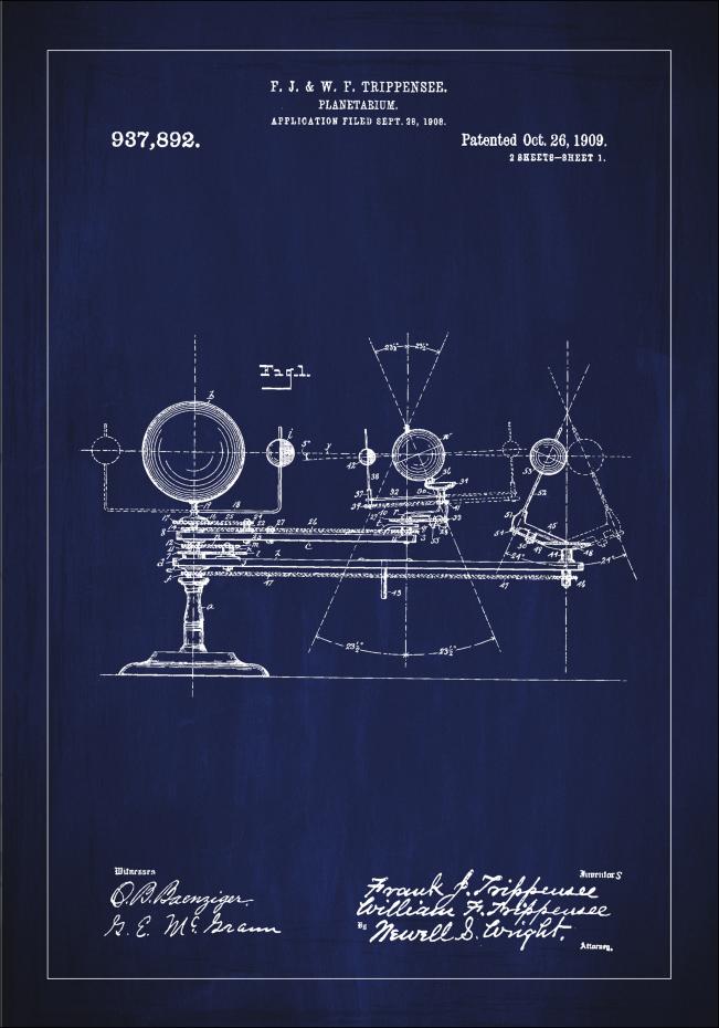 Bildverkstad Patenttekening - Planetarium - Blauw Poster
