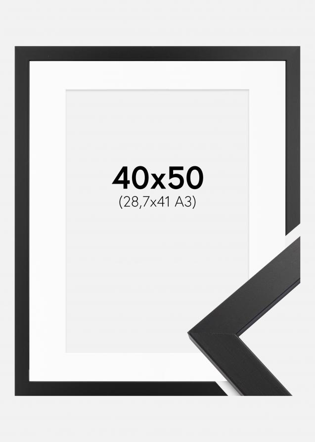 Ram med passepartou Fotolijst Black Wood 40x50 cm - Passe-partout Wit 29,7x42 cm (A3)