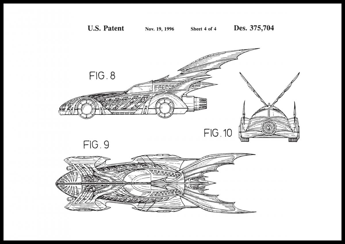 Bildverkstad Patenttekening - Batman - Batmobile 1996 IIII Poster
