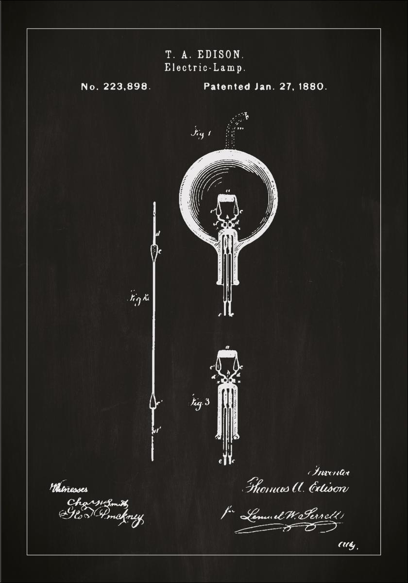 Bildverkstad Patenttekening - Gloeilamp B - Zwart Poster