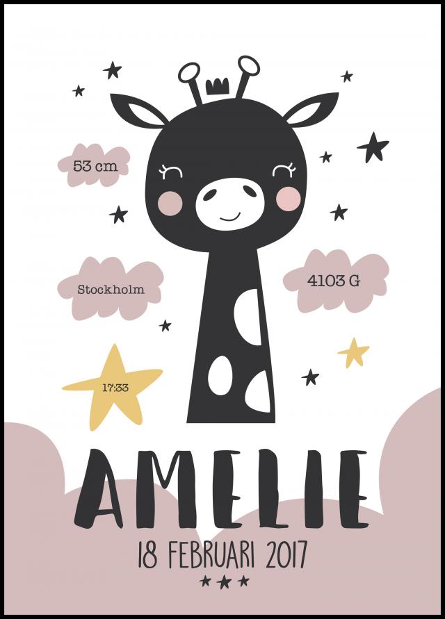 Personlig poster Baby giraffe - Pink