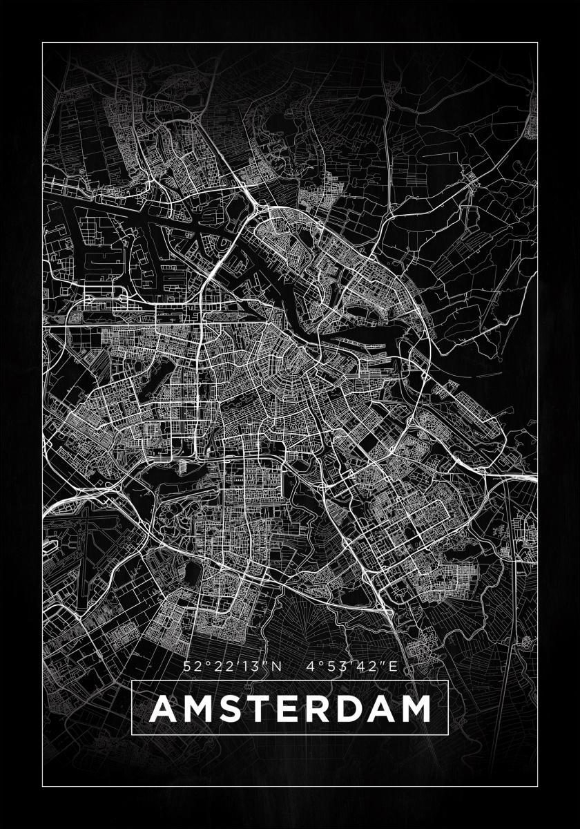 Bildverkstad Map - Amsterdam - Black Poster