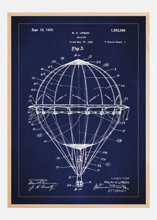 Bildverkstad Patenttekening - Luchtballon - Blauw Poster