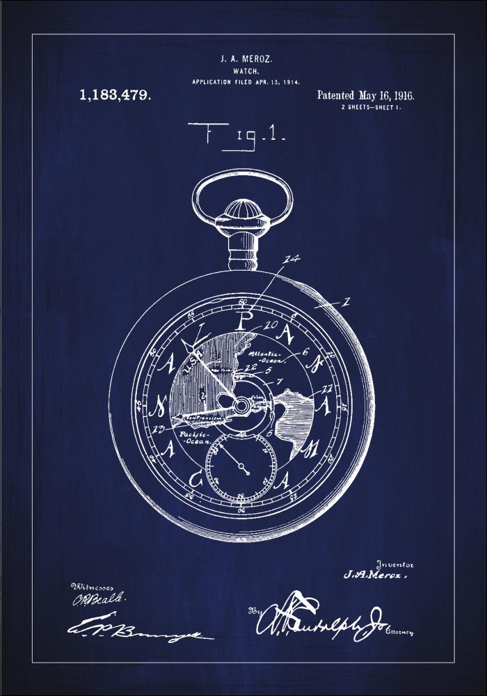 Bildverkstad Patenttekening - Zakhorloge - Blauw Poster