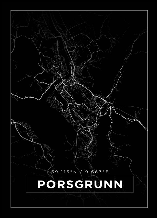 Bildverkstad Map - Porsgrunn - Black Poster