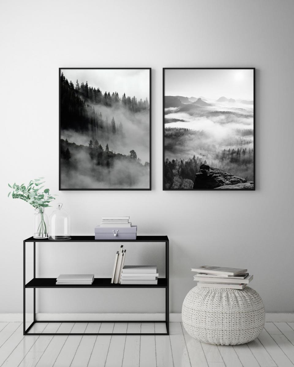 Lagervaror egen produktion Foggy Forest Black & White I - 50x70 cm Poster