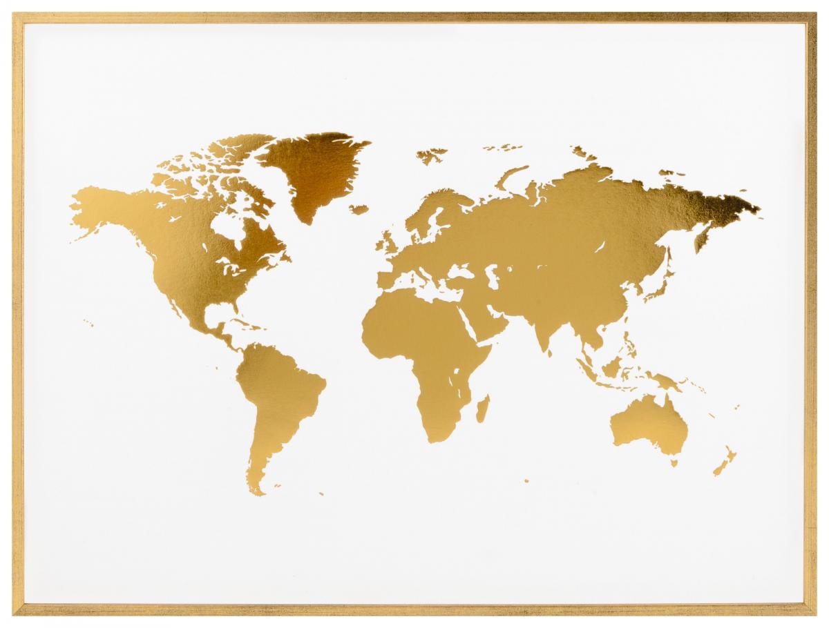 Göteborgstryckeriet Wereldkaart in Goud - Gefolied Poster