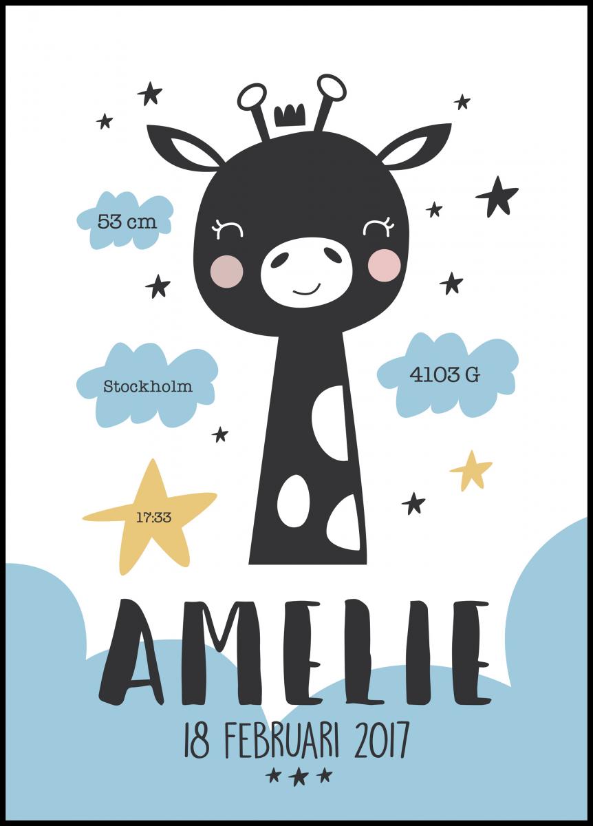 Personlig poster Baby giraffe - Blue
