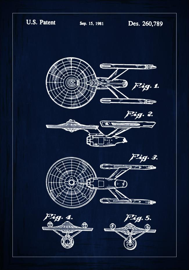 Bildverkstad Patenttekening - Star Trek - USS Enterprise - Blauw Poster