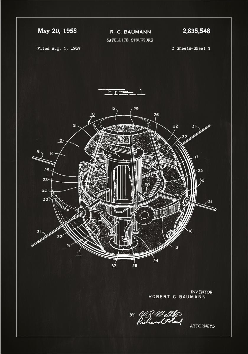 Bildverkstad Patenttekening - Satelliet - Zwart Poster