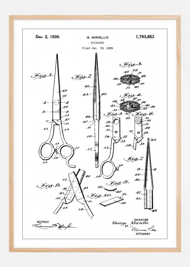 Bildverkstad Patenttekening - Schaar - Wit Poster