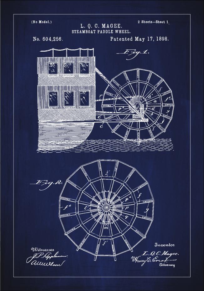 Bildverkstad Patenttekening - Waterrad - Blauw Poster