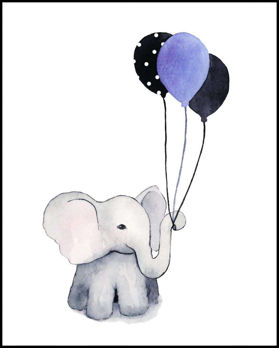 Bildverkstad Elephant With Balloons Poster