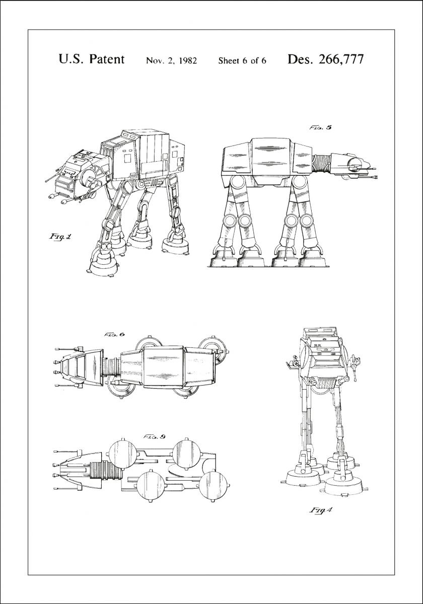 Lagervaror egen produktion Patenttekening - Star Wars - Walker - Wit Poster
