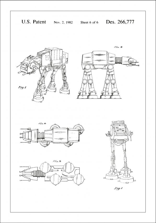 Bildverkstad Patenttekening - Star Wars - Walker - Wit Poster