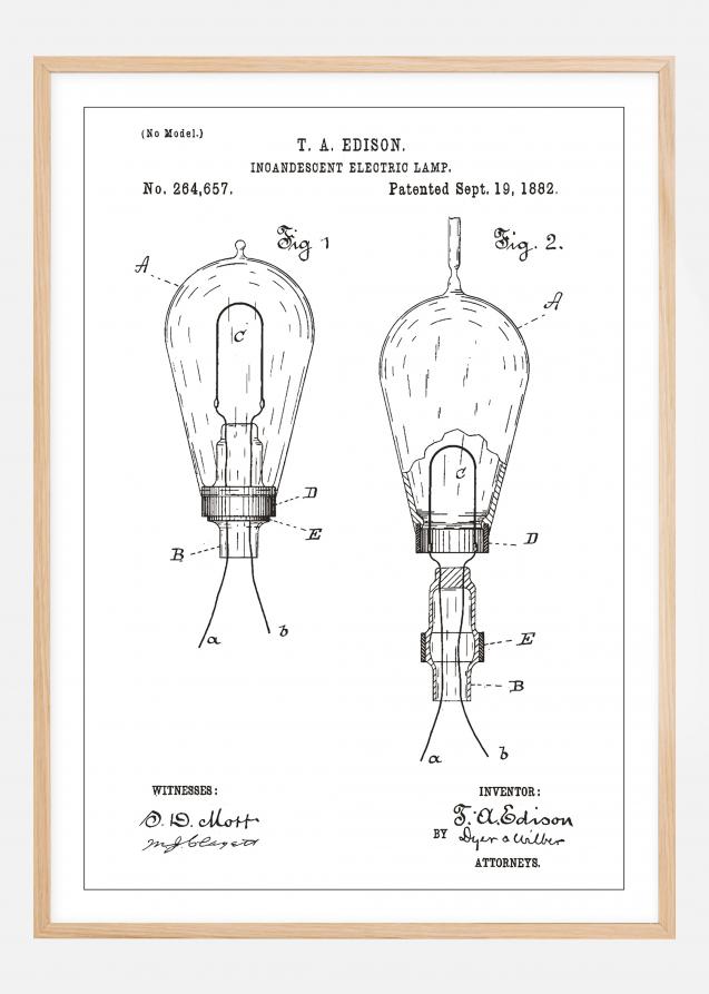 Bildverkstad Patenttekening - Gloeilamp A - Wit Poster