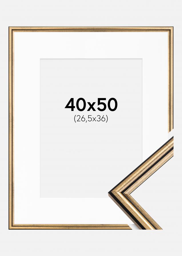 Ram med passepartou Fotolijst Horndal Goud 40x50 cm - Passe-partout Wit 27,5x37 cm