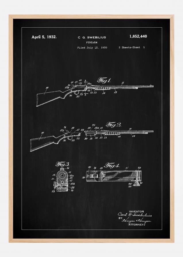 Bildverkstad Patenttekening - Geweer I - Zwart Poster