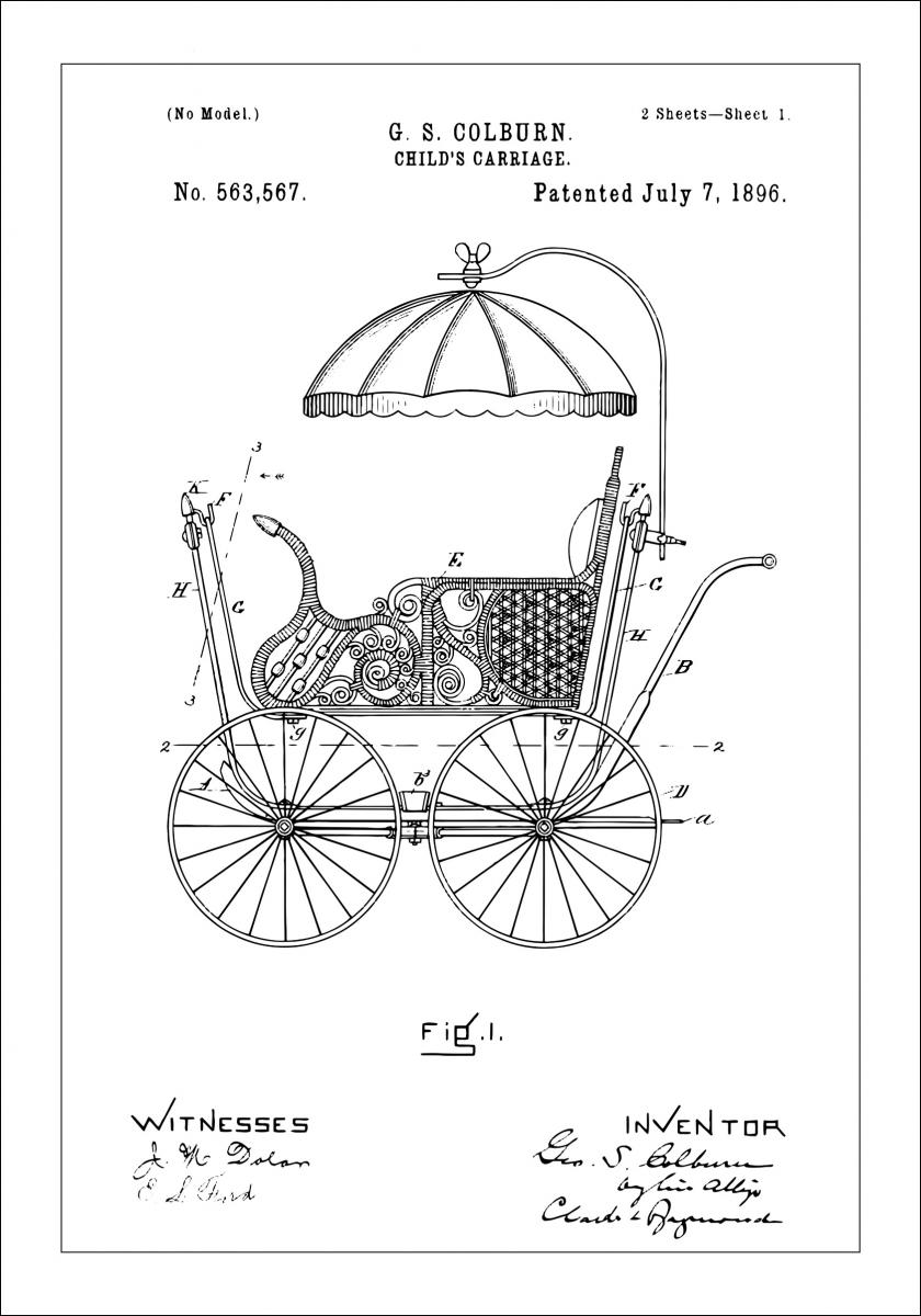 Bildverkstad Patenttekening - Kinderwagen I Poster