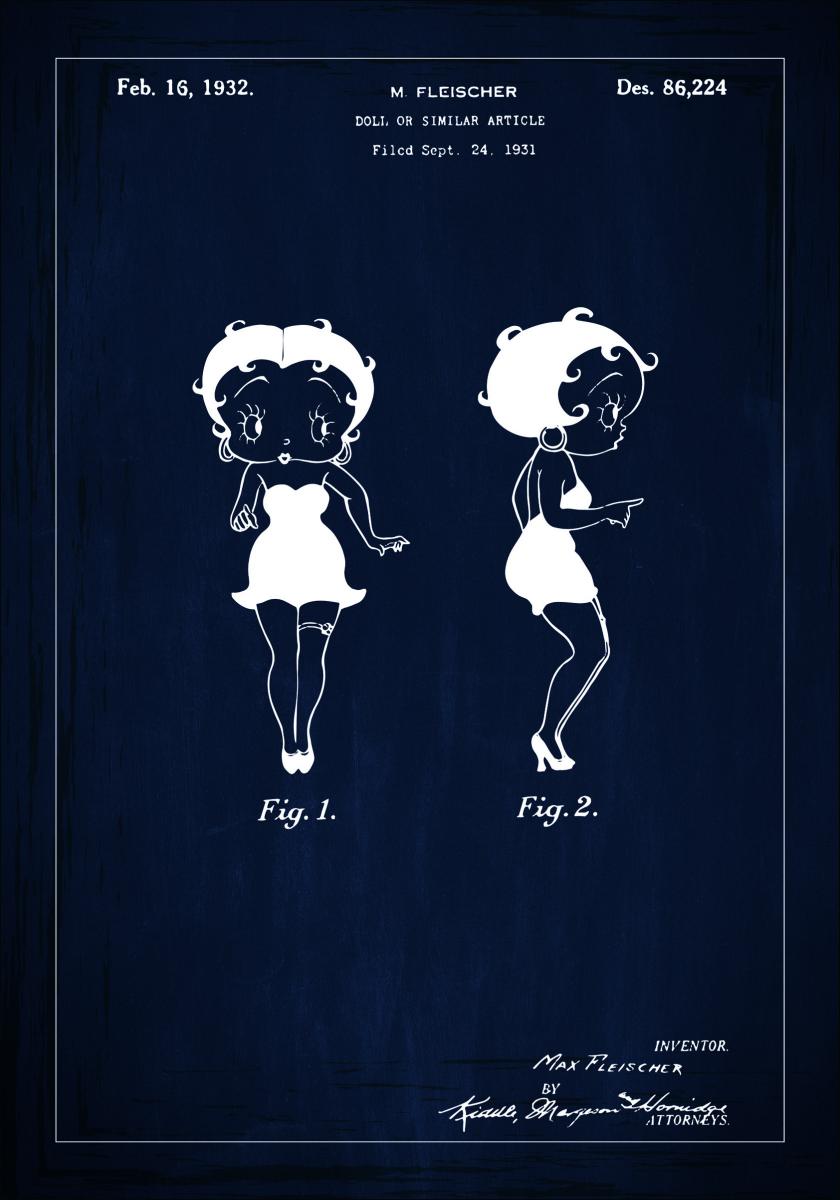 Bildverkstad Patenttekening - Betty Boop - Blauw Poster