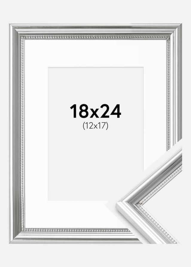 Ram med passepartou Fotolijst Gala Zilver 18x24 cm - Passe-partout Wit 13x18 cm