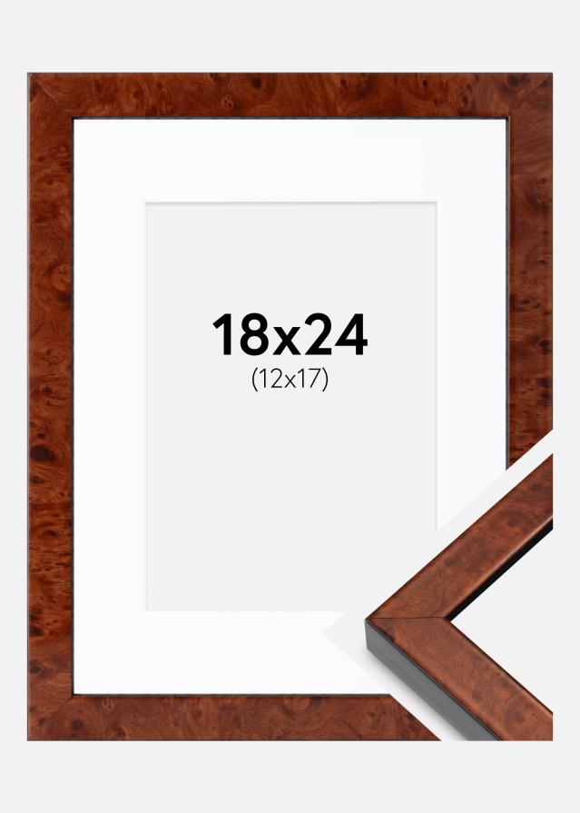 Ram med passepartou Fotolijst Hermes okkernoot 18x24 cm - Passe-partout Wit 13x18 cm