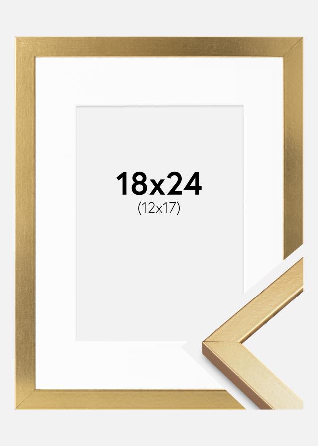 Ram med passepartou Fotolijst Minerva Goud 18x24 cm - Passe-partout Wit 13x18 cm