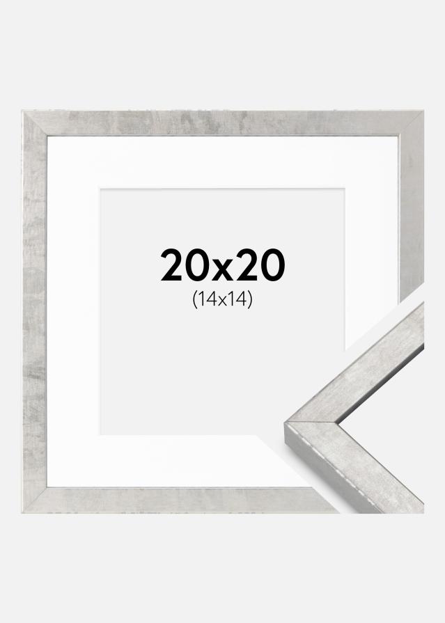 Ram med passepartou Fotolijst Ares Zilver 20x20 cm - Passe-partout Wit 15x15 cm