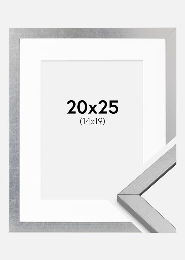 Ram med passepartou Fotolijst Minerva Zilver 20x25 cm - Passe-partout Wit 15x20 cm
