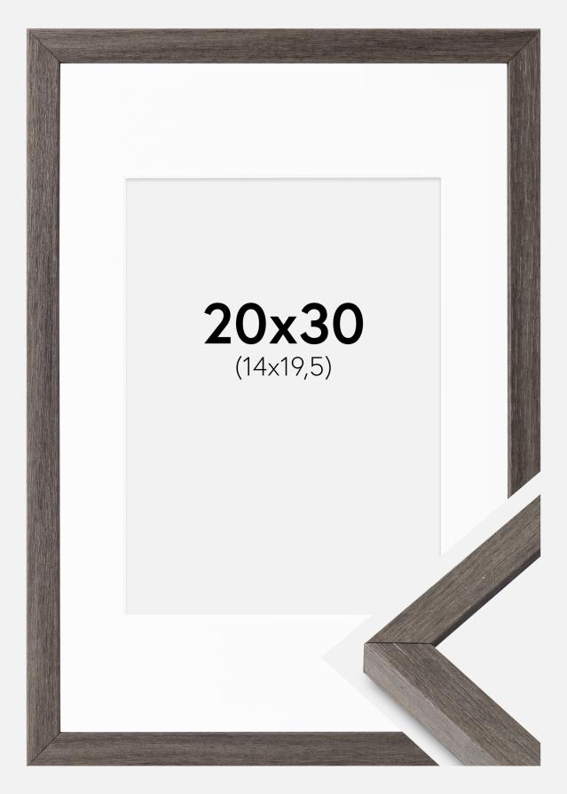 Ram med passepartou Fotolijst Ares Grijs Eik 20x30 cm - Passe-partout Wit 15x21 cm