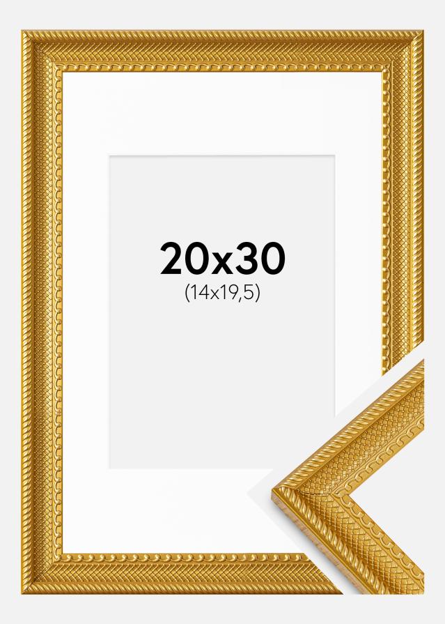 Ram med passepartou Fotolijst Lattice Goud 20x30 cm - Passe-partout Wit 15x21 cm