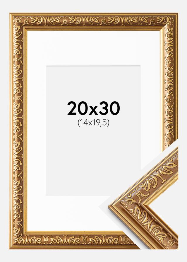 Ram med passepartou Fotolijst Swirl Goud 20x30 cm - Passe-partout Wit 15x21 cm