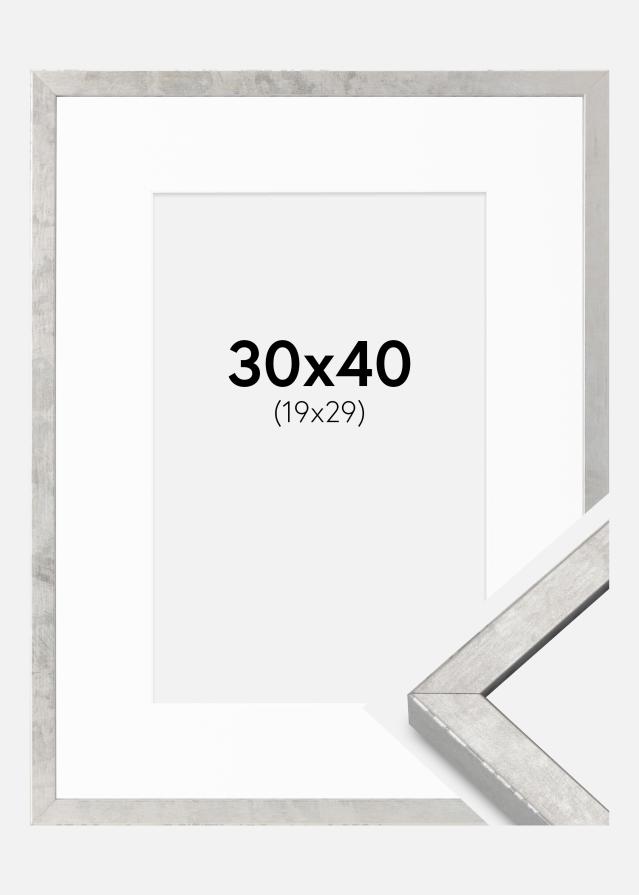 Ram med passepartou Fotolijst Ares Zilver 30x40 cm - Passe-partout Wit 20x30 cm