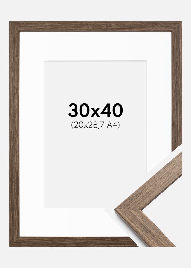 Ram med passepartou Fotolijst Stilren koud bruin 30x40 cm - Passe-partout Wit 21x29,7 cm