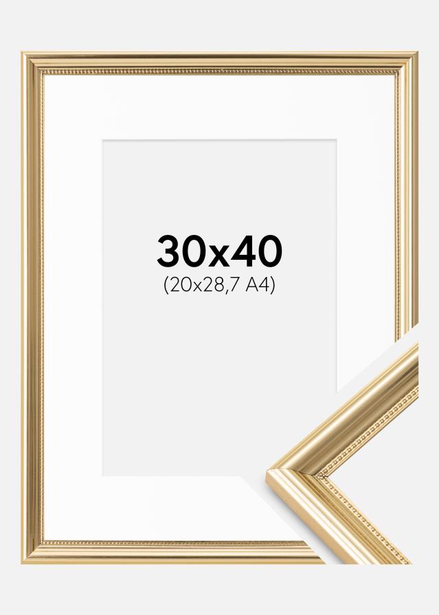 Ram med passepartou Fotolijst Gala Goud 30x40 cm - Passe-partout Wit 21x29,7 cm (A4)