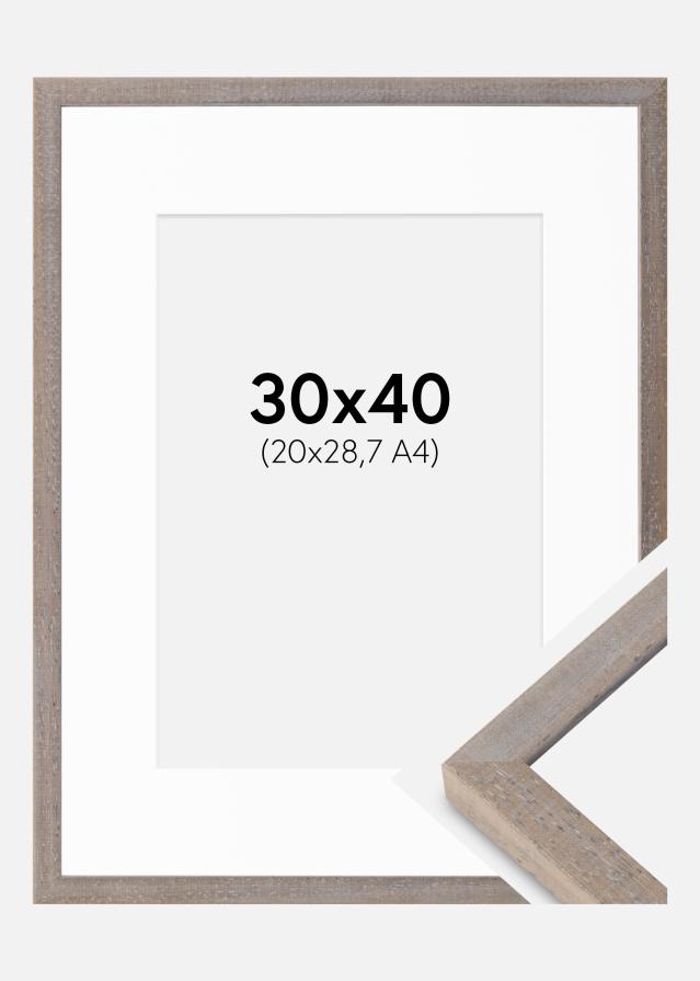 Ram med passepartou Fotolijst Ares Grijs 30x40 cm - Passe-partout Wit 21x29,7 cm