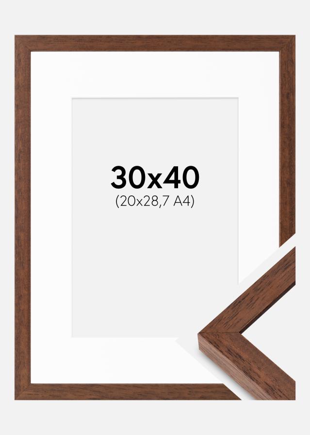 Ram med passepartou Fotolijst Hermes Teak 30x40 cm - Passe-partout Wit 21x29,7 cm