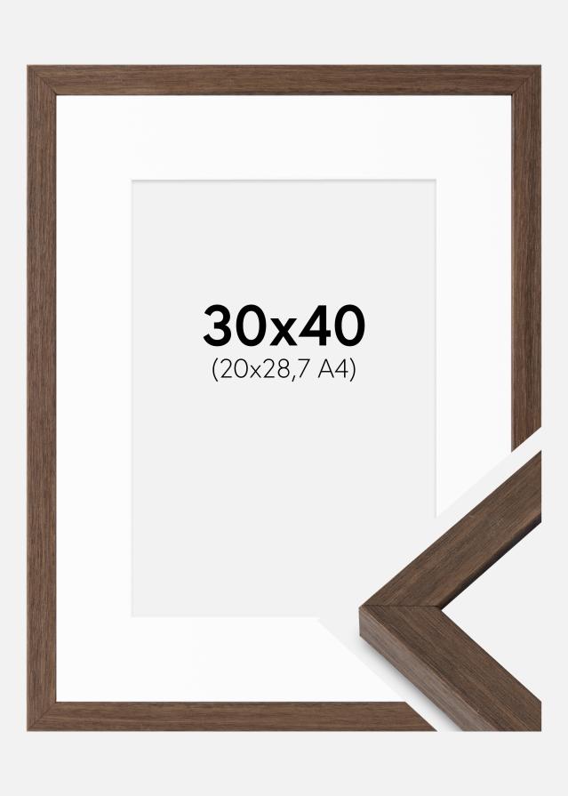 Ram med passepartou Fotolijst Hermes Okkernoot 30x40 cm - Passe-partout Wit 21x29,7 cm