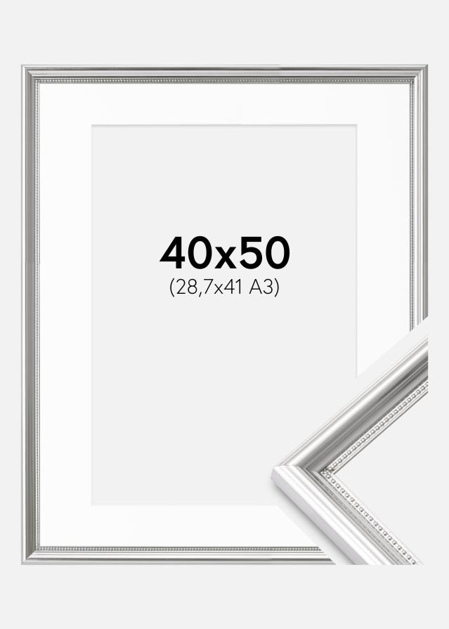 Ram med passepartou Fotolijst Gala Zilver 40x50 cm - Passe-partout Wit 29,7x42 cm (A3)