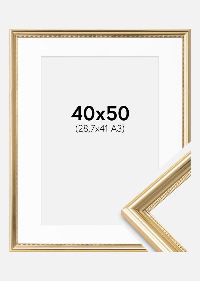 Ram med passepartou Fotolijst Gala Goud 40x50 cm - Passe-partout Wit 29,7x42 cm (A3)