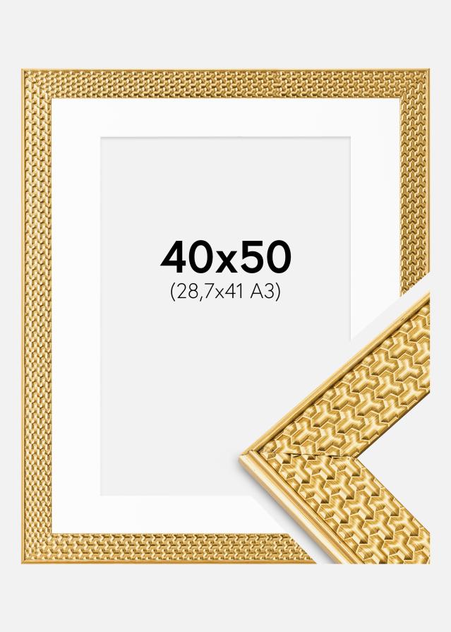 Ram med passepartou Fotolijst Grace Goud 40x50 cm - Passe-partout Wit 29,7x42 cm (A3)