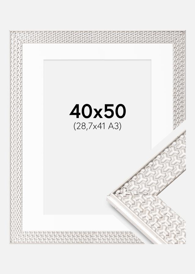 Ram med passepartou Fotolijst Grace Zilver 40x50 cm - Passe-partout Wit 29,7x42 cm (A3)