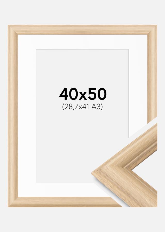 Ram med passepartou Fotolijst Västkusten Eikenhout 40x50 cm - Passe-partout Wit 29,7x42 cm (A3)